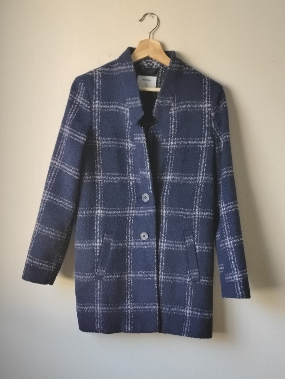 Old Navy Size XS Women's Navy and White Plaid Pea Coat